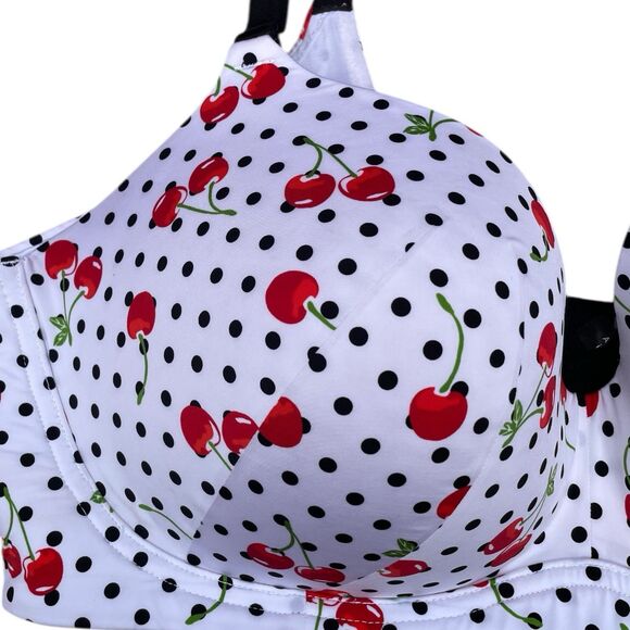 Torrid Curve Dream Wire-Free Push-Up Bra Sz44DD Novelty Polka Dot Cherry Print - Picture 3 of 13